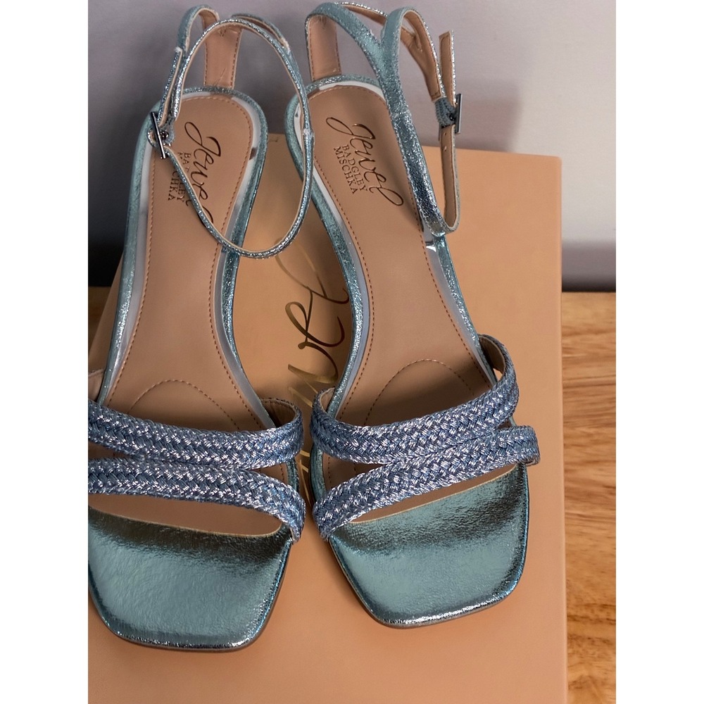Jewel Badgley Mischka Hayzel Metallic Powder Blue Kitten Heel Sandals JW5006 6
